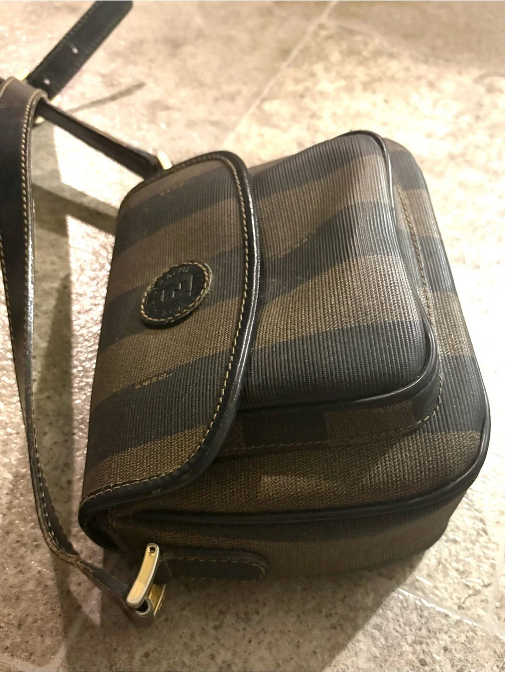 FENDI Vintage Striped Brown Crossbody Shoulder Bag